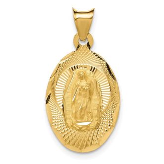 Diamond2Deal 14k Yellow Gold and Satin Solid Our Lady of Guadalupe Oval Pendant