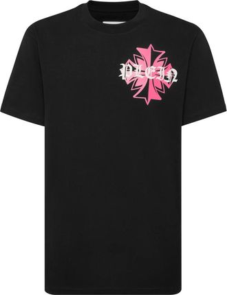 Philipp Plein Tops, Heren, Zwart, S, Katoen, Ronde Hals T-Shirt Worldvide Crest Mini