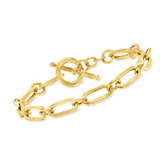 Ross-Simons Italian 18kt Gold Over Sterling Paper Clip Link Toggle Bracelet