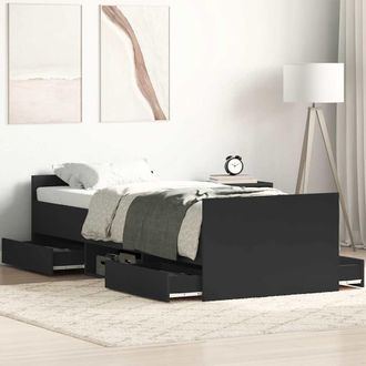 vidaXL Estructura De Cama Con Cabecero Piecero Negro 100x200cm Vidaxl