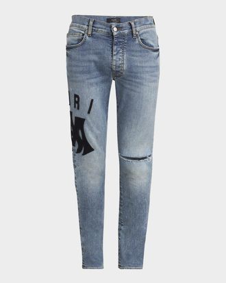 Amiri Mens Suede Applique Skinny Jeans