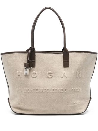 Hogan Shopper met hangslot en logo-reli&euml;f - Beige
