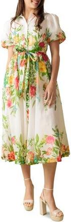 Flying Tomato Floral Short Sleeve Midi Shirtdress in Ivory at Nordstrom Rack, Size X-Small