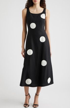 Elie Tahari The Lucie Dot Midi Dress in Noir/White at Nordstrom, Size 16