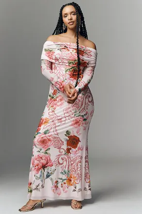 AFRM Tina Off-Shoulder Mesh Maxi Dress