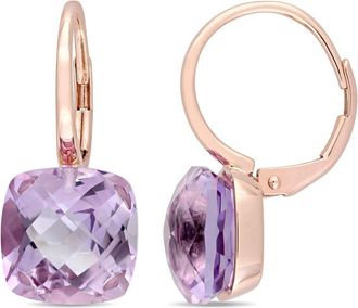 Amour 7 CT TGW Cushion Checkerboard Cut Rose De France Leverback Earrings In 14K Rose Gold
