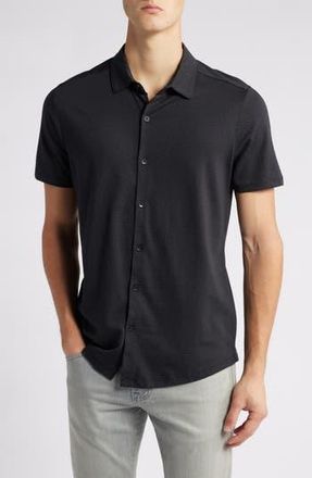 Robert Barakett Bonville Geo Jacquard Short Sleeve Cotton & Modal Knit Button-Up Shirt in Black at Nordstrom Rack, Size Xx-Large