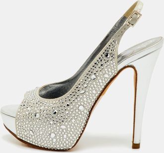 Gina Grey Satin Crystal Embellished Peep Toe Slingback Platform Sandals