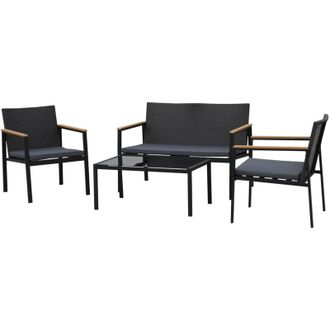 OUTSUNNY Set 4 Pezzi Mobili da Giardino in Rattan e Acciaio Nero
