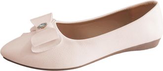 Generic Womens Casual Loafers with Elegant Bowknot and Sparkling Rhinestone for Everyday Comfort and Style (Beige, 6.5)