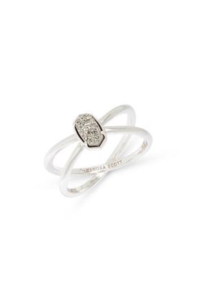 Kendra Scott Emilie Double Band Ring in Rhodium Platinum Drusy at Nordstrom, Size 8