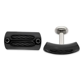 Diamond2Deal Black Ti Cable & Black Spinel Silver Bezel Cufflinks