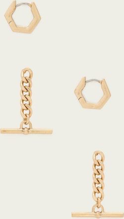 AllSaints Brass Fern Multi Chain Earring Set, Size: One Size