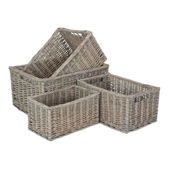 Red Hamper Set of 4 Grey Wash Unlined Willow Storage Baskets