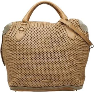 Burberry Pre-owned Handbags, female, Beige, Size: ONE SIZE Pre-owned Calf Perforated 2way Bag