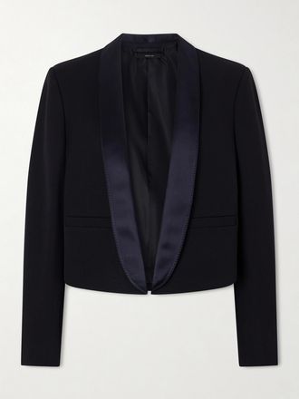Tom Ford Blazer Cropped In Lana Grain De Poudre Con Finiture In Raso Di Seta - Nero