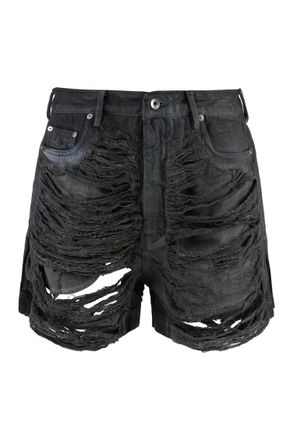 Rick Owens Black Distressed Shorts