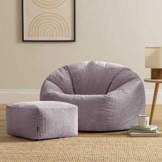 Icon Brand Puf con reposapi&eacute;s cuadrado de pana violeta lavanda