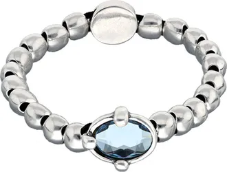 UNOde50 Sterling Silver Plated Ball Elastic Bracelet with Blue Faceted Crystal at Nordstrom, Size Medium