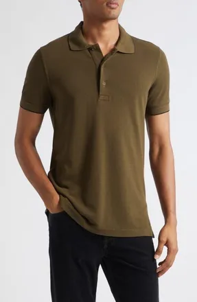 Tom Ford Tipped Lyocell & Cotton Piqu&eacute; Polo in Gnz Olive Green/black at Nordstrom, Size 50