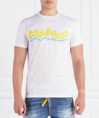 Dsquared2 Mens Waving Logo Graphic Cotton T-Shirt In White