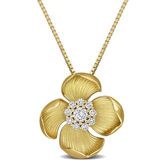Mimi & Max Created Forever 3/5ct TW Lab-Grown Diamond Flower Necklace Yellow Plated Sterling Silver