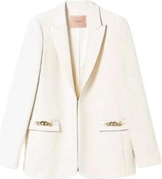 Twinset Verfijnde Blazer met Kettingdetails - Dames - Blazers - Beige - XS - Polyester - Jassen