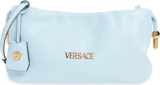 Versace Mini Logo Leather Handbag in Pastel Blue Gold at Nordstrom