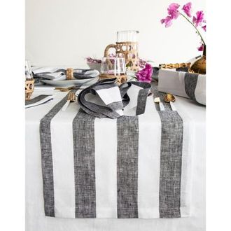 Solino Home Linen Table Runner for Dining Table, Holiday and Everyday Table Decor - Cabana Stripe in Black And White at Nordstrom, Size Xx-Small
