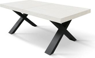 Konte Design Mesa de madera acabado fresno blanco,patas antracita,ext.160x90-240x90