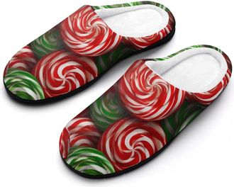 Generic Christmas Swirl Candy Sweet Mens Slippers Comfortable And Non-slip Cotton Slipper Shoe for House