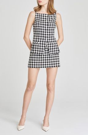 Wayf x Styled by COCO! Gracie Gingham Linen Blend Button-Up Vest in Black Gingham at Nordstrom, Size X-Large