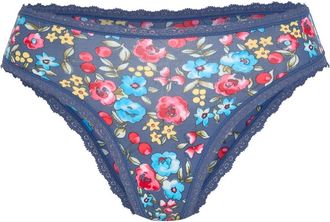 Savage x Fenty Essentials Lace Trim Stretch Cotton Cheeky Briefs in Blue Ink Cherry Meadow Floral at Nordstrom, Size X-Large