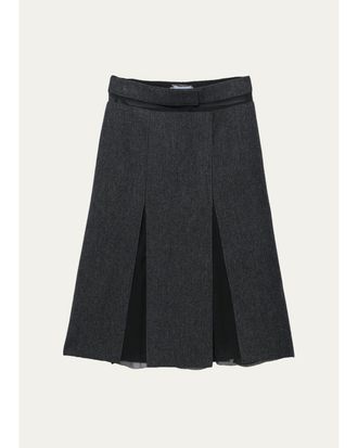 Prada Pleated Wool-Silk Midi Skirt