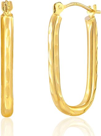 MAX + STONE 14k Yellow Gold Diamond Cut Rectangular Hoop Earrings with Click Top 18MMto34MM
