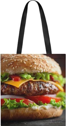 Generic Cheeseburger Fast Food Pattern Tote Bag for Women Men Shoulder Bags Purses Pouch Handbags