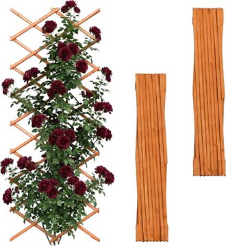 Relaxdays Rejilla Extensible Para Trepadoras Relaxdays, Set De 3, 310 X 90 Cm, Madera De Abeto, Montaje En Pared, Naranja