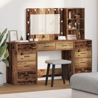 Berkfield Home 3 Piece Dressing Table Set with LED Old Wood Engineered Wood in Brown