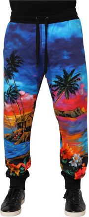 Dolce & Gabbana Blauwe Hawaiian Print Jogger Trainingsbroeken - Heren - Sweatpants - Veelkleurig - 5XL - Broeken