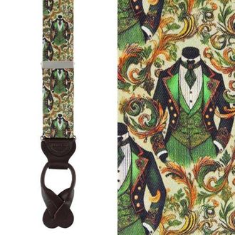 Trafalgar Store Big and Tall Shall We Dance Silk Novelty Button End Suspenders in Green at Nordstrom, Size One Size Big