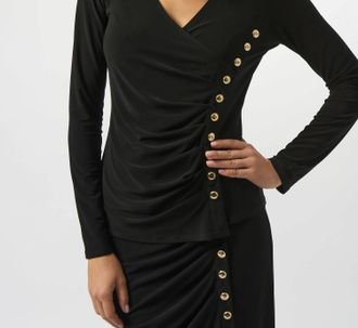 Joseph Ribkoff Silky Knit Fitted Wrap Top In Black