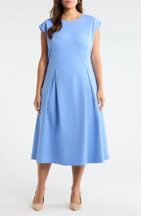 Nordstrom Dart Detail Ponte Midi Dress in Blue Cornflower at Nordstrom, Size 3X