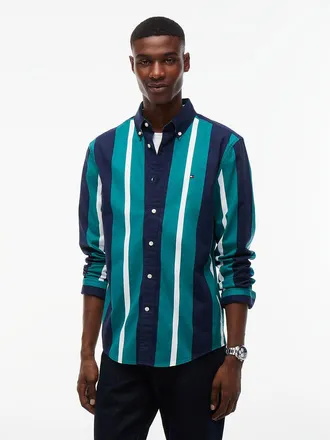 Tommy Hilfiger Mens Regular Fit Striped Oxford Shirt - Atlantis Green - XXL