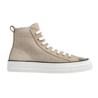Brunello Cucinelli Metalen gebreide sneakers met Monili-versiering - Dames - Schoenen - Beige - Maat: 38 1/2 EU Katoen