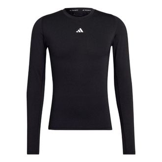 adidas Mens adidas Solid Color Logo Slim Fit Sports Training Long Sleeves Black T-Shirt HK2336