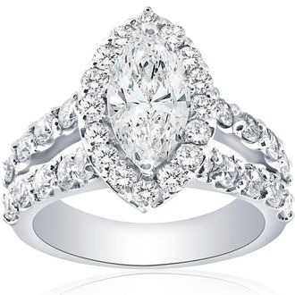 Pompeii3 2 1/2ct Marquise Diamond Halo Lab Grown Engagement Ring 14k White Gold