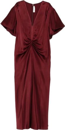 Victoria Beckham Red V-Neck Draped Midi Dress