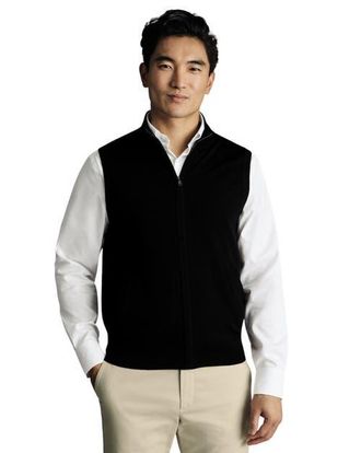 CHARLES TYRWHITT Pure Merino Zip Vest in Black at Nordstrom, Size Xxx-Large