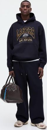 H&M Oversized fit printed hoodie in Dark Blue/nba at Nordstrom, Size Xx-Large