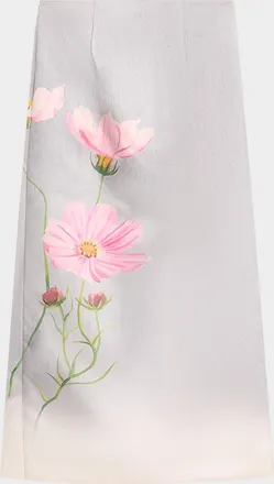 Oscar De La Renta Cosmos Flower-Print Satin Midi Skirt